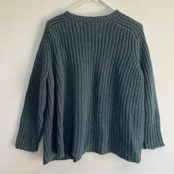 Eileen Fisher Chunky Knit Cotton Sweater Blue Ribbed Crew Neck Raglan Sleeve S P - Picture 7 of 13